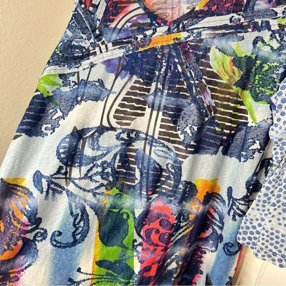 Ali Miles Multicolor Polka Dot Striped Floral Burnout Lace Blouse Sz L Artsy - Picture 2 of 8